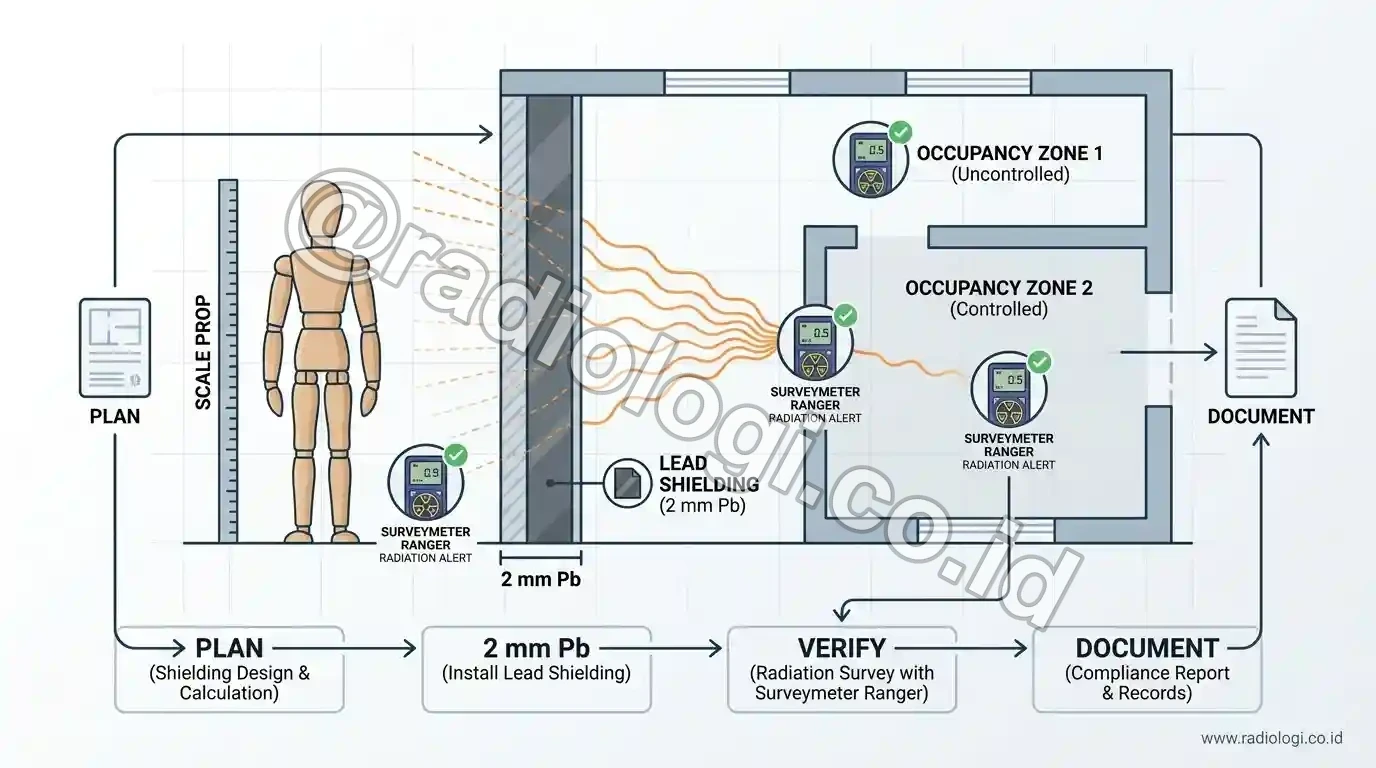 Infografis Skema Teknis Desain Shielding Ruangan Sinar X