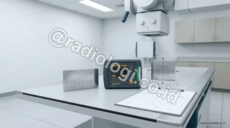 Petugas menguji kesesuaian pesawat Sinar-X di dalam ruangan radiologi