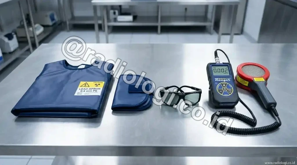 Alat Pelindung Diri Apron Timbal, Kacamata Pb, dan Thyroid Shield Ruang Radiologi