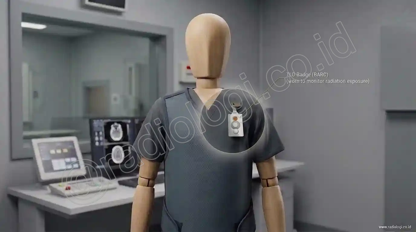 Posisi pemakaian TLD Badge BARC pada apron timbal pekerja radiasi