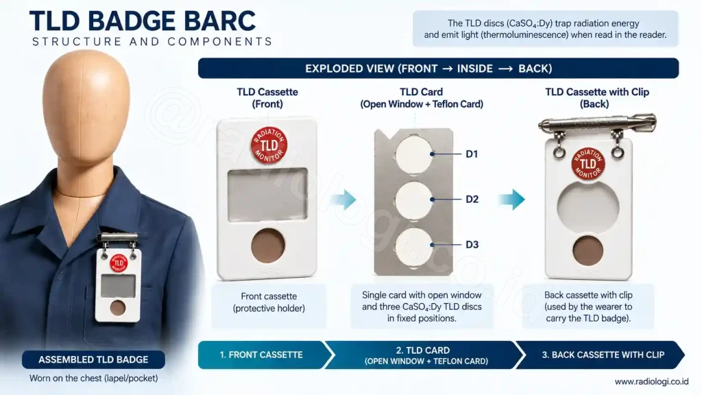 Struktur kaset holder dan kartu dosimeter TLD BARC 3 cakram